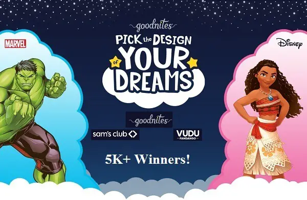 Goodnites Dream Designs Giveaway: Win $5,000 Sam’s Club Gift Card & Vudu Codes (5K+ Prizes)