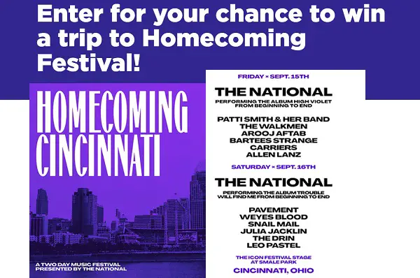 Siriusxm Homecoming Cincinnati Trip Giveaway: Win a Trip, Meet & Greet with The National Band