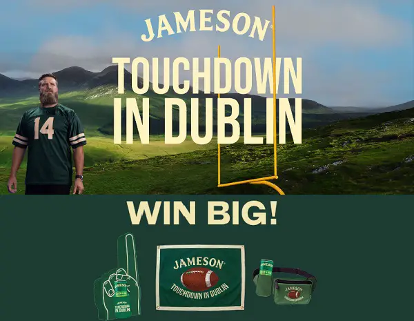 Jameson Whiskey Football Giveaway: Instant Win a Trip to Touchdown in Dublin