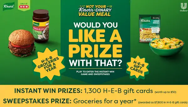 The Not Your Knorr-dinary Sweepstakes: Win Free Groceries for a Year or HEB Gift Cards Instantly! (1300 Winners)