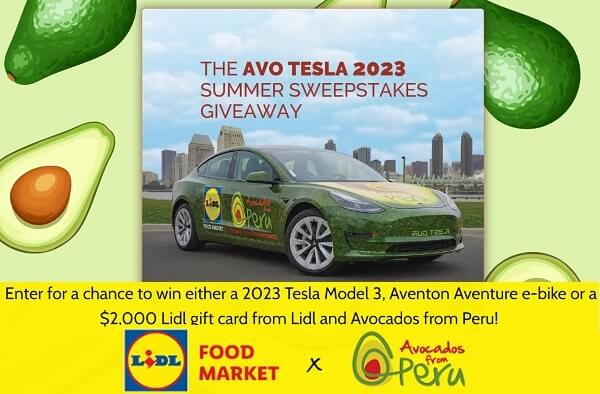 Lidl Avo Tesla Giveaway: Win Car, Free E-Bike & $2,000 in Gift Cards (3 Winners)