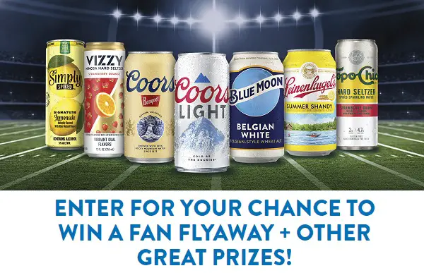 Molson Coors Fan Flyaway Football Giveaway: Instant Win a Trip, Tickets & $500 Gift Cards