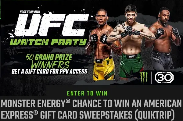 Monster Energy Quik Trip UFC Sweepstakes: Win $100 Free American Express Gift Cards