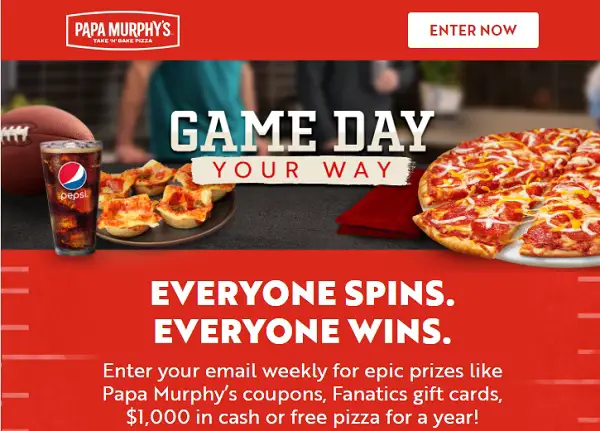 Papa Murphy’s Game Day Sweepstakes: Win Free Pizza for a Year and More! (176 Winners)