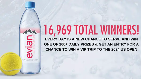 Score With Evian Summer Sweepstakes: Win 2024 US Open Trip or 16000+ Instant Win Prizes!