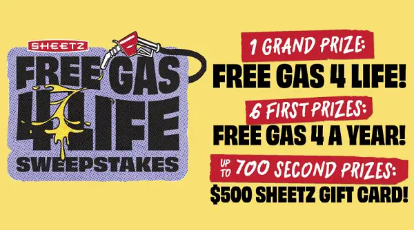 Sheetz Free Gas for Life Sweepstakes: Win Free Gas or Gift Cards! (700+ Winners)