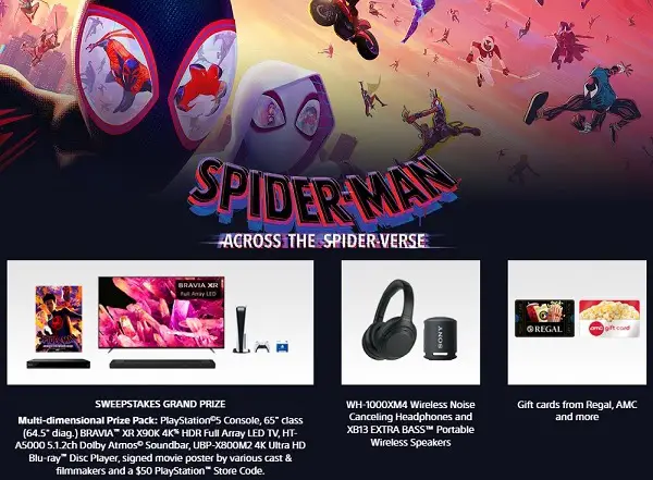 Sony Spider-Man: Across the Spider-Verse Sweepstakes: Win 500+ Instant Win Prizes