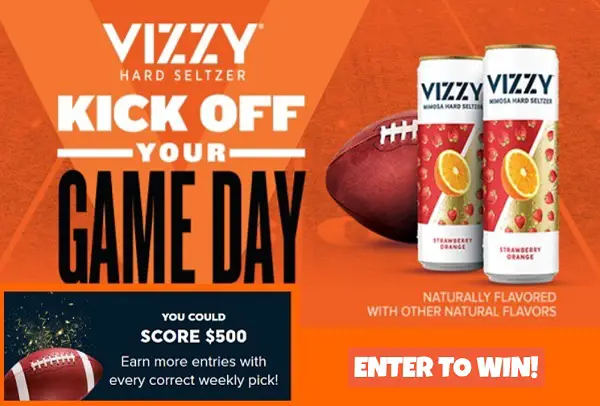 Vizzy Hard Seltzer Football Giveaway: Instant Win $500 Cash, Free Tickets, Prepaid Cards & Merch