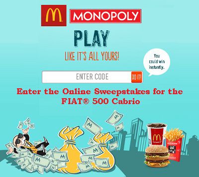 Enter 2013 McDonald’s Monopoly Game code at Playatmcd.com to win instantly