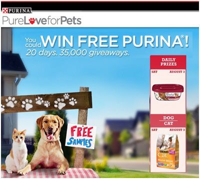 Win 35000 Free Purina Products in 201 days on PureLoveForPets.com