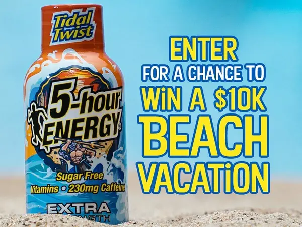 5-Hour Energy Where Will the Tide Take You Sweepstakes: Win $10000 Cash for Beach Vacation
