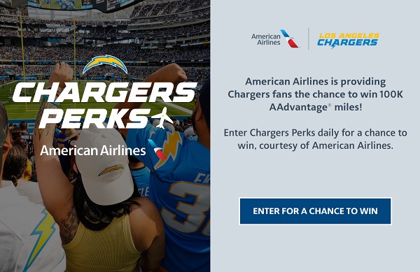 American Airlines Chargers Perks 100K AAdvantage Air Miles Giveaway