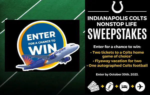Allegiant Air 2023 Colts Flyaway Sweepstakes: Win a Trip to Colts Football Game for 2