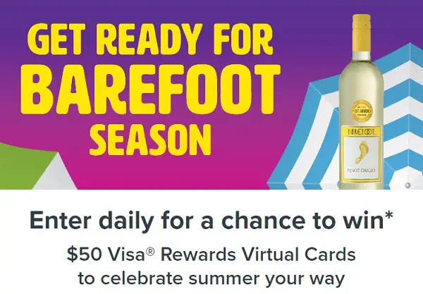 Barefoot Season Sweepstakes: Win 50 Visa Rewards Virtual Cards (2000 Winners)