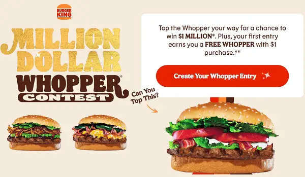 Burger King Million Dollar Whopper Contest: Win $1 Million Cash & Free Miami Trip