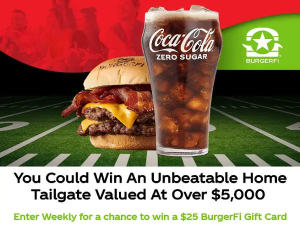 BurgerFi Coke Football Sweepstakes: Win $5000 Cash and Tailgate Prize Package!