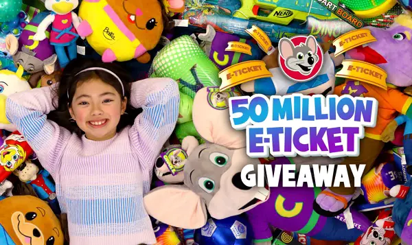 Chuck E. Cheese 50 Million E-Ticket Giveaway (1000 Winners)