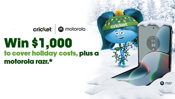 Cricket Wireless 12 Days of Giveaway: Win $1,000 Cash Prizes & Free Motorola Razr (10 Prizes)