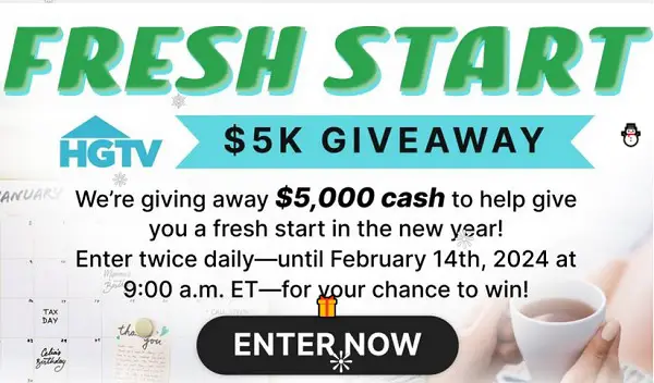 HGTV's Fresh Start Giveaway: Win $5000 Cash For New Year!