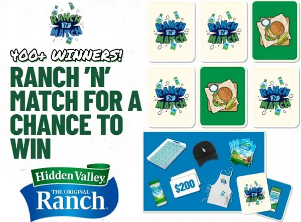 Hidden Valley Ranch Match Giveaway: Win Coupons & Cooking Prizes (Weekly Prizes)
