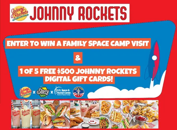 Johnny Rockets Sweepstakes: Win Space Camp Trip for 4 & $500 Free Gift Cards