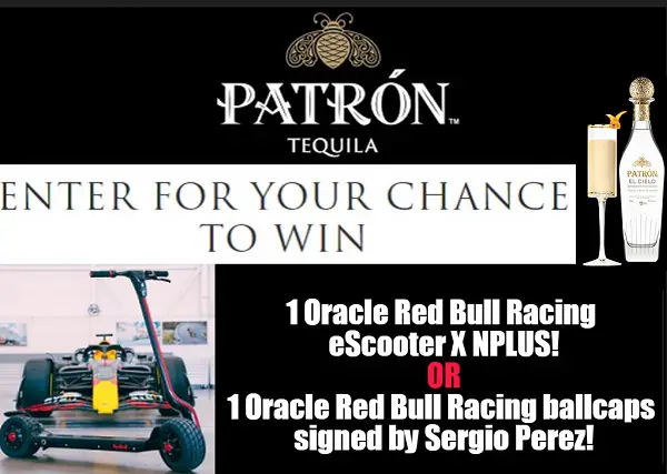 Patron Tequila X Las Vegas Race Sweepstakes: Win Free e-Scooter & Autographed Ballcaps (5 Prizes)