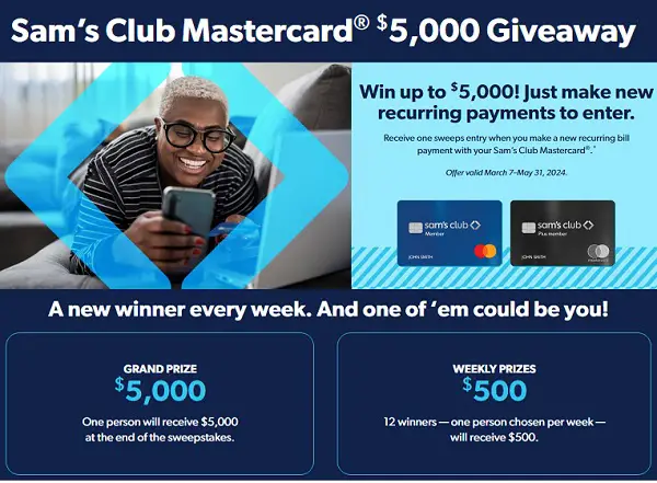 Sam’s Club Mastercard Giveaway: Win up to $5000 Cash!