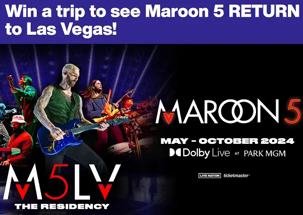 SiriusXM Maroon 5 Las Vegas Trip Giveaway 2023