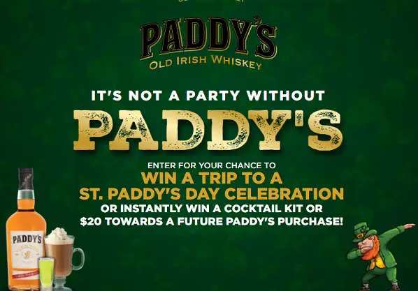 Paddy’s Instant Win Trip Giveaway: Win a Trip to St. Patrick’s Day Celebration & Cocktail Kit