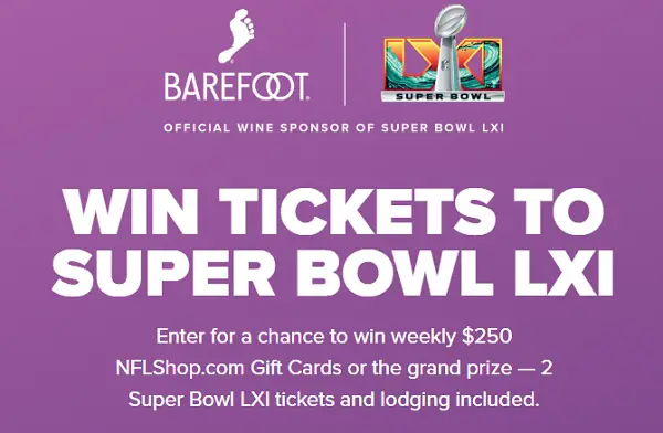Barefoot 2026 NFL Sweepstakes - Win a Super Bowl LXI Trip or $250 NFLShop.com eGift Card !