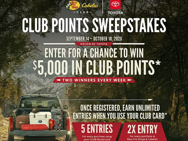 Bass Pro Shops & Cabela’s CLUB Points Sweepstakes 2026 – Win $5,000