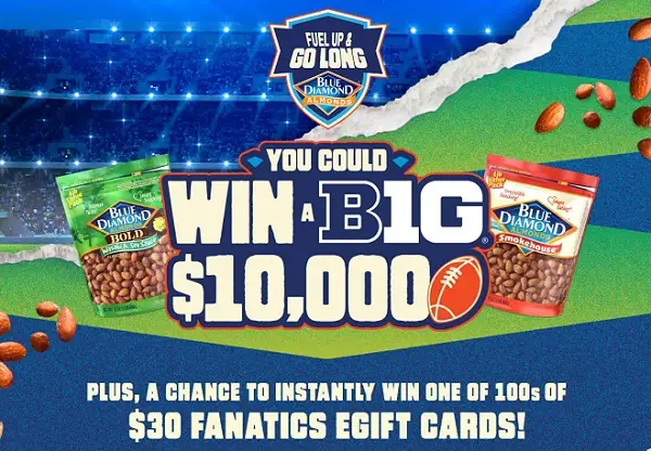 Blue Diamond Sweepstakes: Win $10,000 Cash + $30 Fanatics Gift Cards! (300 Winners)