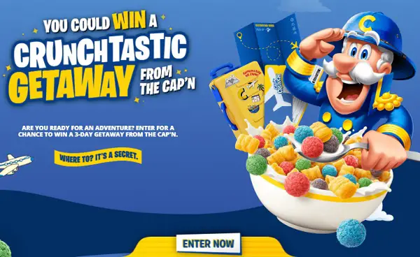 Cap’n Crunchventure Sweepstakes: Win a 3-Day Getaway for Free (3 Winners)