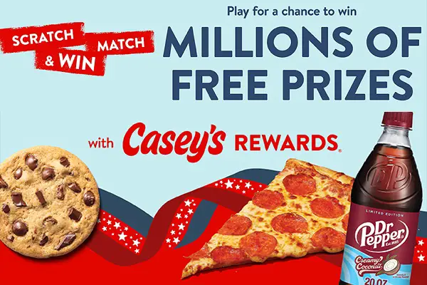 Casey’s Scratch & Win Game: Win Free Food, Drinks & $500 Cash! (6 Million Prizes)