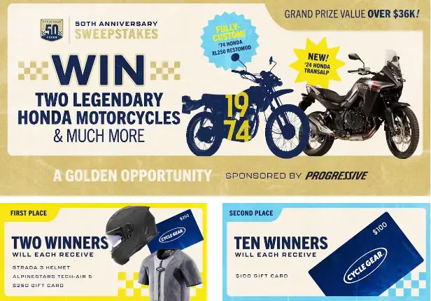 Cycle Gear 50th Anniversary Sweepstakes: Win Two Epic Honda Bikes and More!