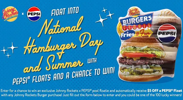 Johnny Rockets National Hamburger Day Sweepstakes: Win Inflatable Pool float (100 Winners)