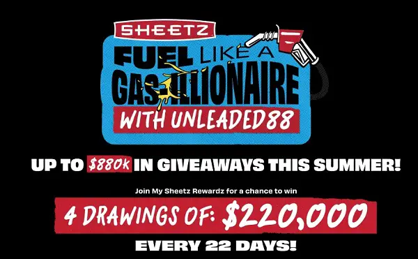 Sheetz Unleaded88 Sweepstakes: Win $220000 in Free Sheetz Gift Card (4 Winners)