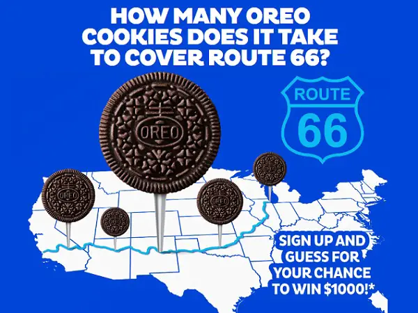 Oreo Route 66 Playful Sweepstakes – Guess & Win $1,000 Cash