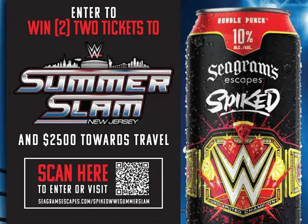 The Seagram’s Escapes Spiked WWE SummerSlam Sweepstakes: Win 2 SummerSlam tickets + $2,500 Cash! (3 Winners)