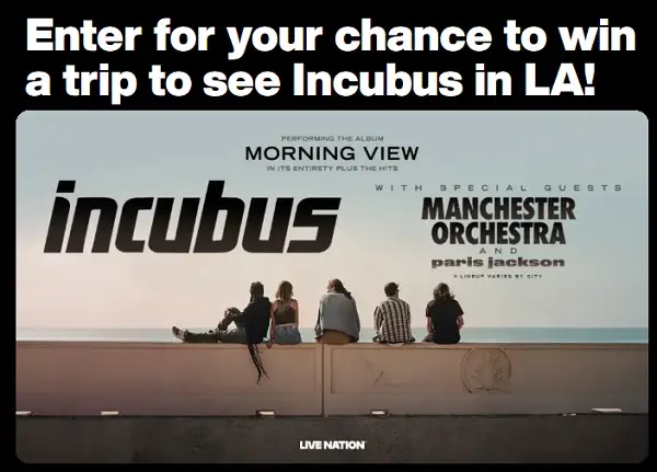 SiriusXM Incubus 2025 Tour Sweepstakes: Win a Trip to See Incubus Live in LA!