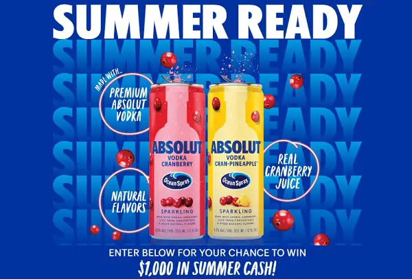 Absolut & Ocean Spray RTD Summer Cash Sweepstakes – Win $1,000 Gift Card (11 Winners)
