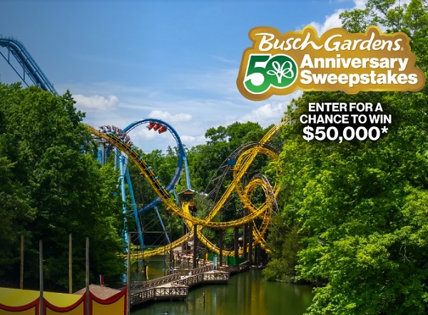 Busch Gardens Williamsburg 50th Anniversary Sweepstakes – Win $50,000 Cash!