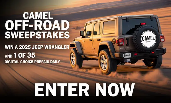 Camel Off-Road Sweepstakes: Win a 2025 Jeep Wrangler or Daily Prepaid Card! (2555 Winners!)