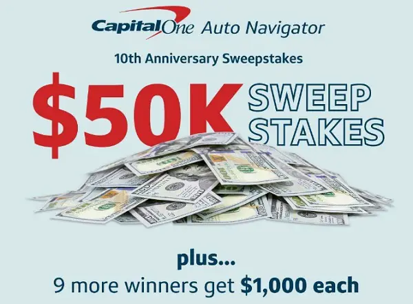 Capital One Auto Navigator Sweepstakes – Win $50,000 or $1,000 Cash!