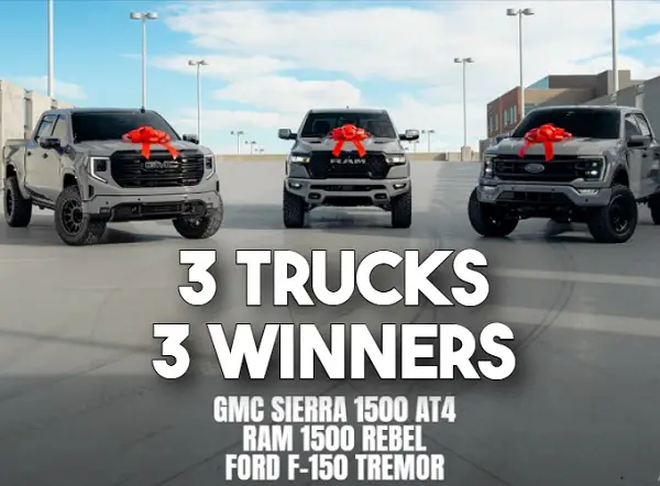 ENRFORCE Trucks Giveaway: Win a GMC, RAM, or Ford Truck + $20,000 Cash! (3 Winners)