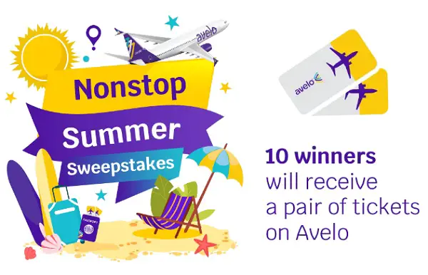 Avelo Nonstop Summer Sweepstakes – Win 2 Free Roundtrip Flights (10 Winners)