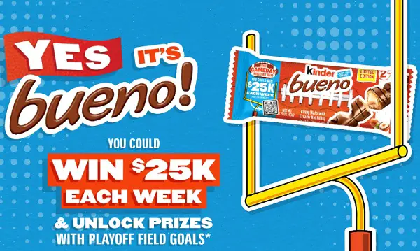 Kinder Bueno Game Day Sweepstakes: Win $25,000 Cash + Exclusive Gear