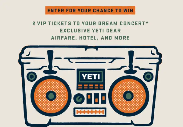 YETI Wild Weekend Getaway Sweepstakes – Win VIP Concert Tickets + Trip + Gear!