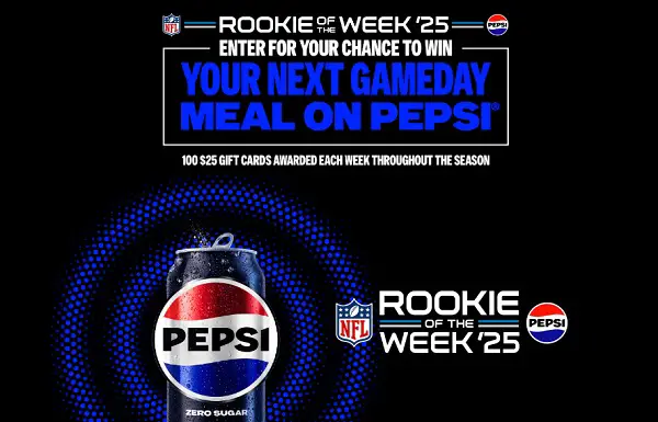 Pepsi Rookie of the Week Sweepstakes – Win Weekly $25 Gift Cards! (1800 Winners)