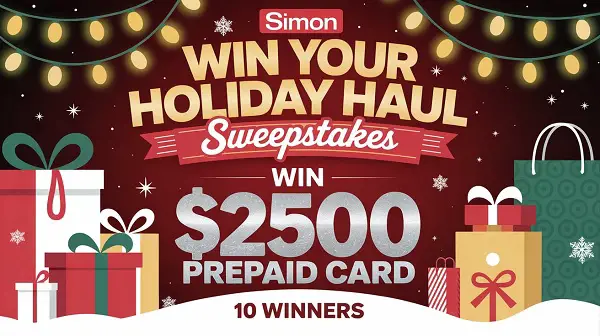 Simon Win Your Holiday Haul Sweepstakes – Win $2,500 Prepaid Cards! (10 Winners)
